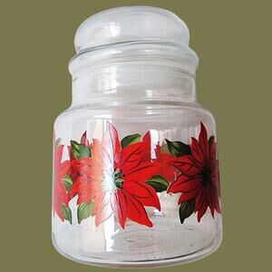 Vintage 1980s Libbey Glass Poinsettia Lidded Jar